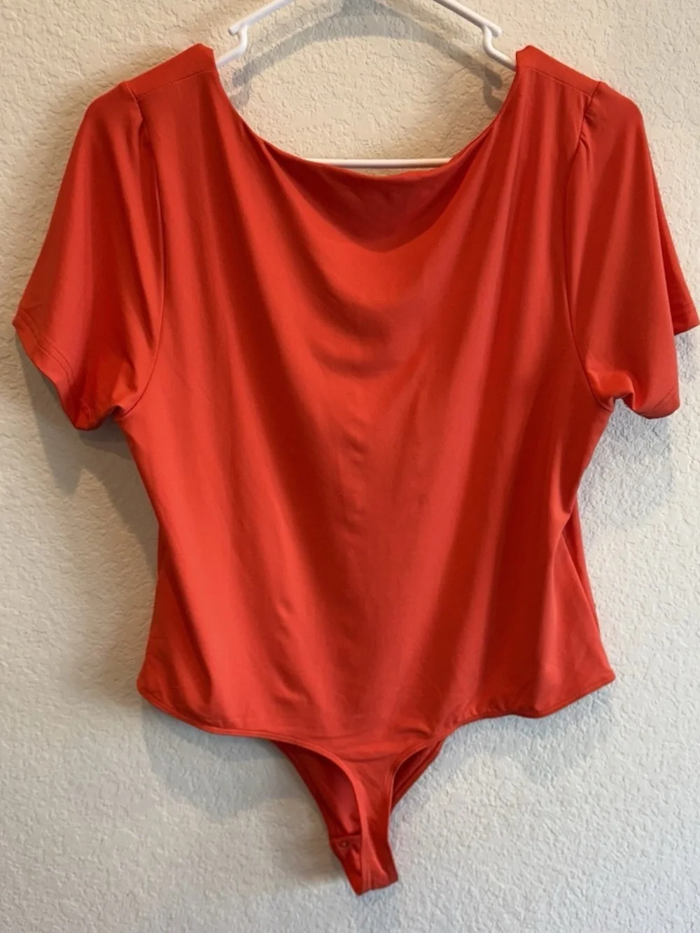 House Of Harlow 1960 Women's Red Orange Short Sleeve Square Neck Bodysuit Top XL - Picture 6 of 7